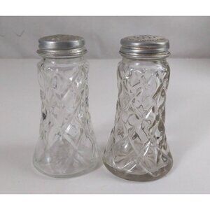 Vintage Anchor Hocking Waterford Waffle Crystal Glass Salt & Pepper Shakers